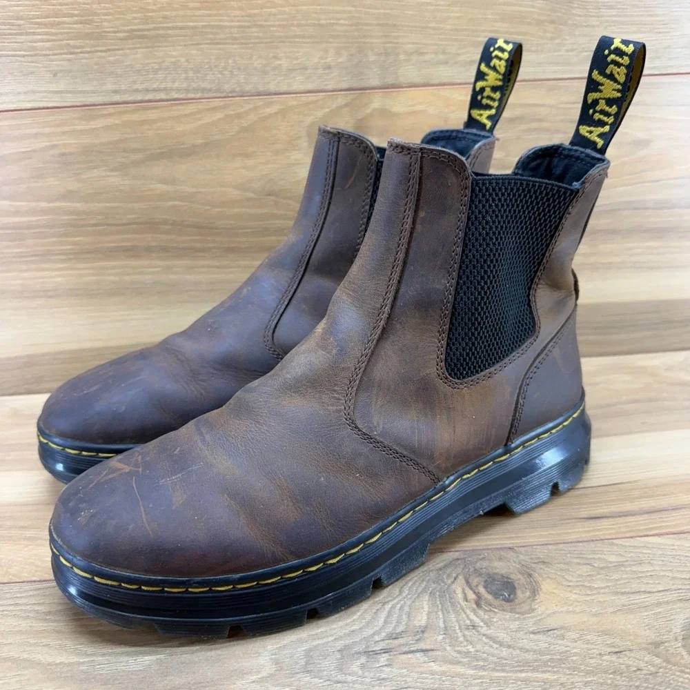 Dr Martens Embury Chelsea Boots Mens 9 Brown Leather Casual Modern Minimalist